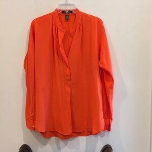 Ralph Lauren Vibrant Orange Long-Sleeve Silk Blouse